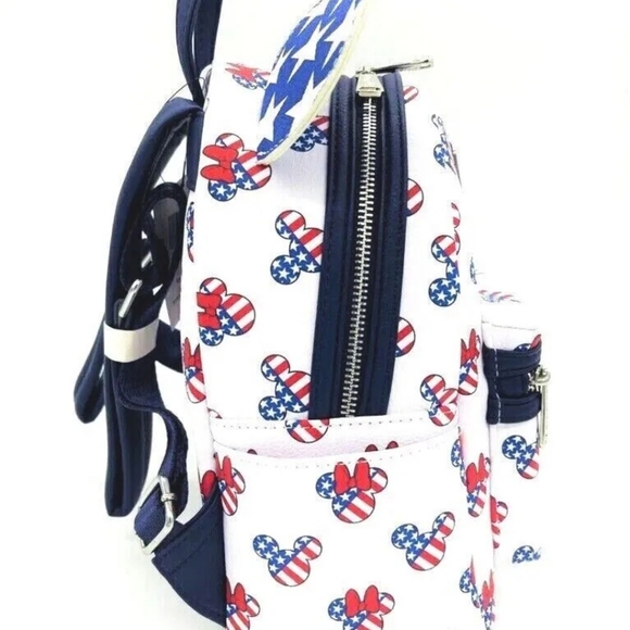 ✨️💙 Disney PARKS unisex Loungefly Mickey + Minnie Mouse Americana Backpack ✨️❤️ - Picture 6 of 13